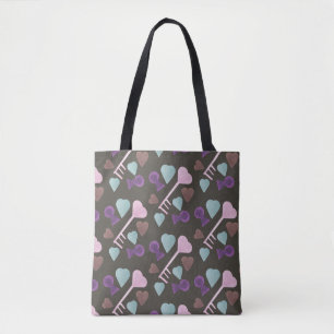 Bolsa Tote Pingente Chave Corações Colorido à Mão
