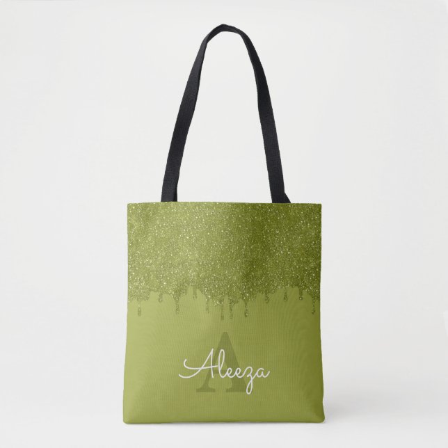 Bolsa Tote Pingo de Brilho Verde Oliva (Frente)
