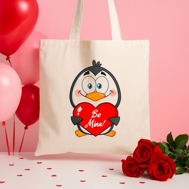 Bolsa Tote Pinguim Adorável Segurando O Meu Coração (Criador carregado)