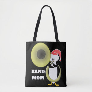 Bolsa Tote Pinguim Bebê Mãe da Banda Tocando Tuba