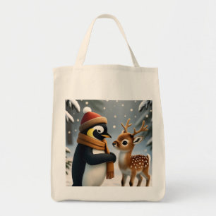 Bolsa Tote Pinguim&Bebe Rena Fantasia de Inverno Quadrinho