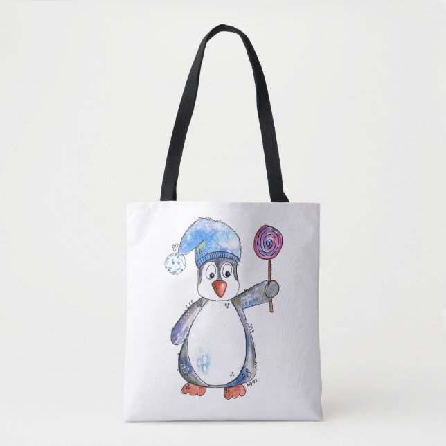 Bolsa Tote Pinguim branco bonito com um pirulito (Frente)