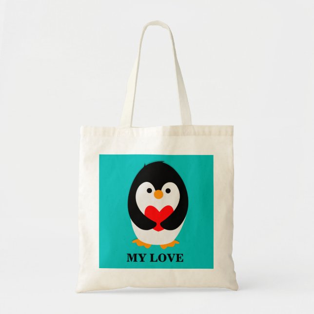 Bolsa Tote Pinguim com coração (Frente)
