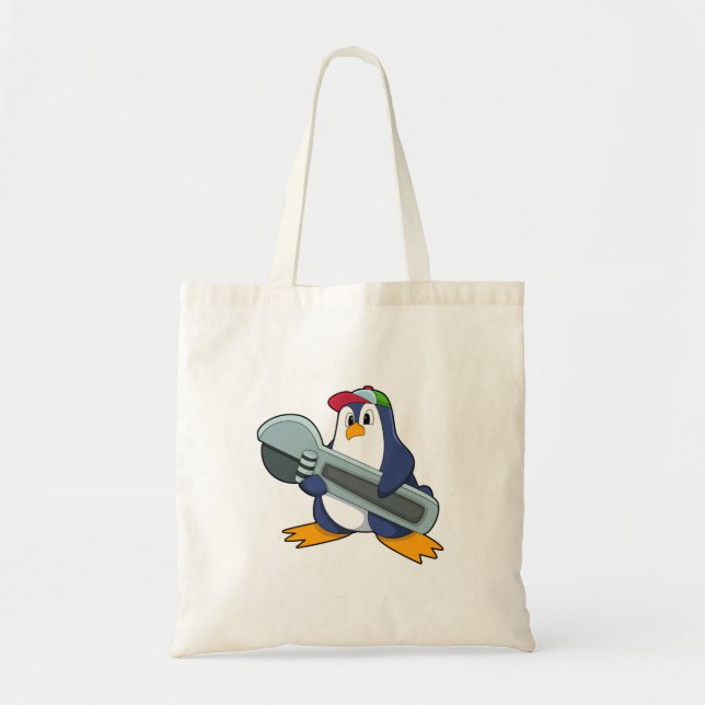 Bolsa Tote Pinguim como Mecânico com Ferramenta (Frente)