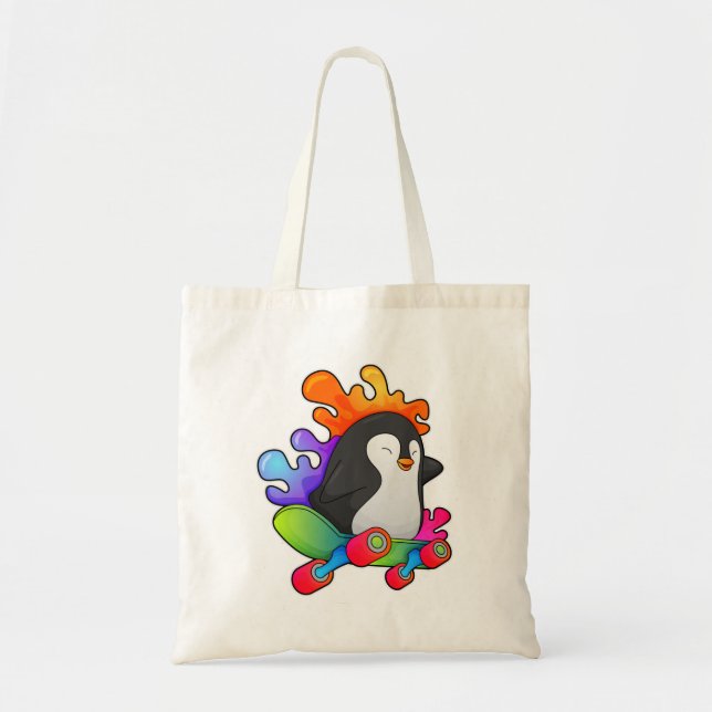 Bolsa Tote Pinguim como Patinador com skate (Frente)