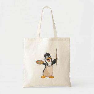 Bolsa Tote Pinguim como Pincel com Pincel de Tinta e Cor