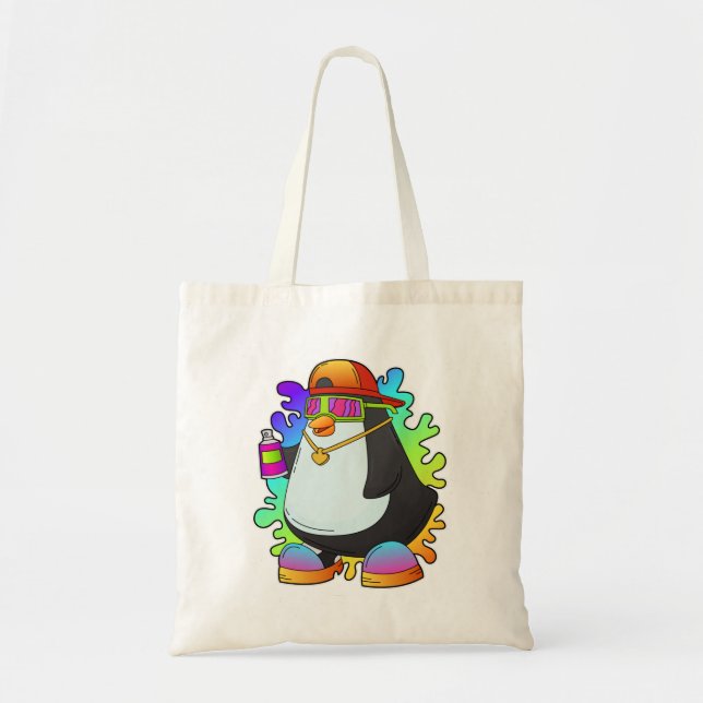 Bolsa Tote Pinguim como Pintor com Spray (Frente)