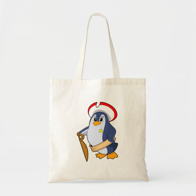 Bolsa Tote Pinguim como Pirata com Chapéu (Frente)