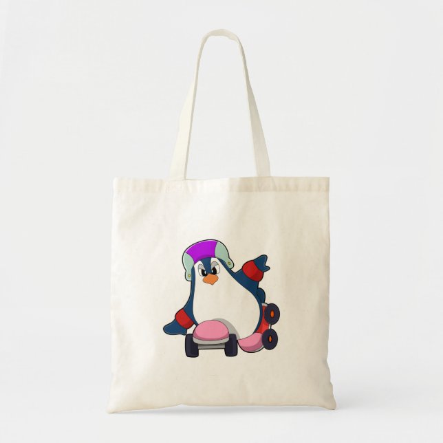 Bolsa Tote Pinguim como skater em linha com Skates em linha (Frente)