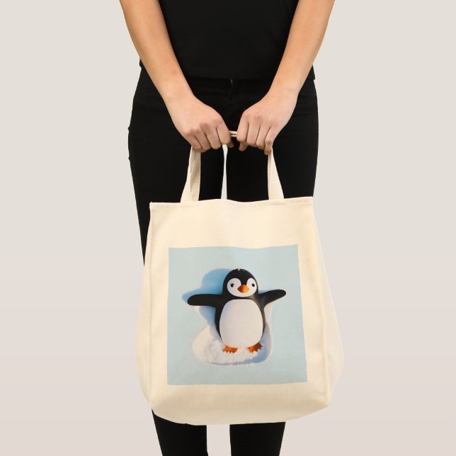 Bolsa Tote Pinguim Cute Huggable (Frente (produto))