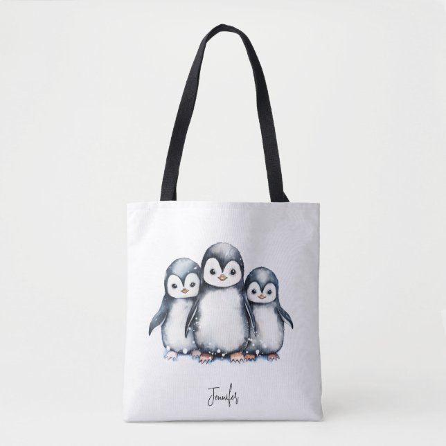 Bolsa Tote Pinguim Cute Personalizado (Frente)