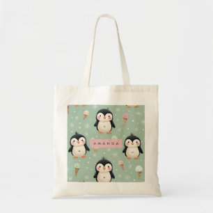 Bolsa Tote Pinguim Cute Personalizado e Padrão de Sorvete