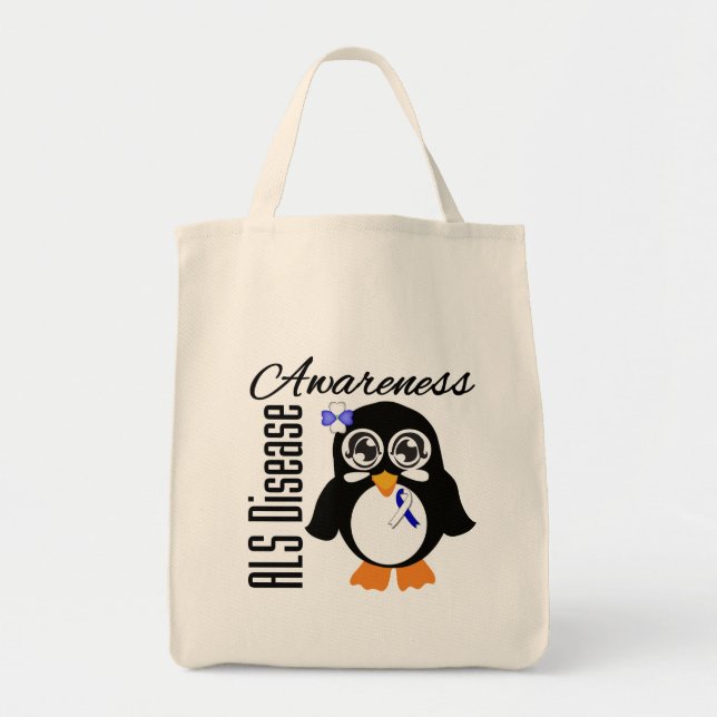 Bolsa Tote Pinguim da consciência da doença do ALS (Frente)