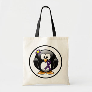 Bolsa Tote Pinguim de Fita de Consciência Roxa