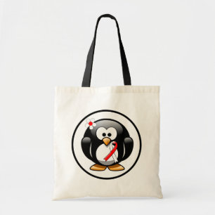 Bolsa Tote Pinguim de Fita Vermelha e Branca