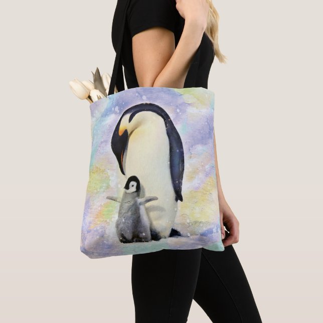 Bolsa Tote Pinguim de imperador com aguarela do bebê (Close Up)