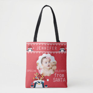 Bolsa Tote Pinguim Divertido Seu Nome Fotográfico Cute Baby T