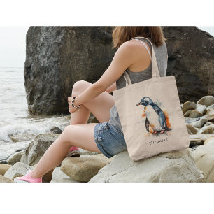 Bolsa Tote pinguim em cor laranja e negra
