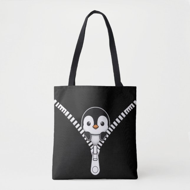 Bolsa Tote Pinguim Engraçado Espiando (Frente)