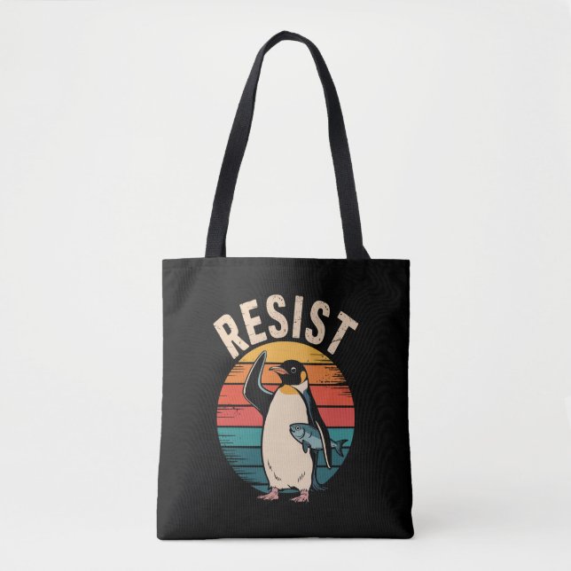 Bolsa Tote Pinguim Engraçado Resiste Protesto Contra Tarifas (Frente)