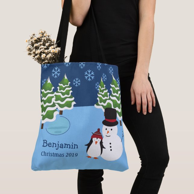 Bolsa Tote Pinguim Feriado de inverno e Natal (Close Up)