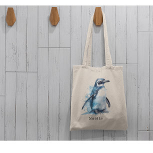Bolsa Tote pinguim na cor azul da água