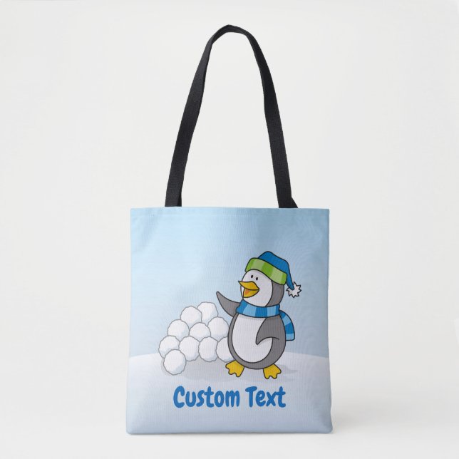 Bolsa Tote Pinguim pequeno com bolas de neve balançando toalh (Frente)