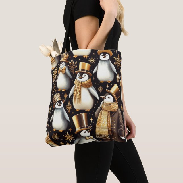 Bolsa Tote Pinguim preto e Ouro (Close Up)