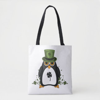 Bolsa Tote Pinguim Sortudo Fofo Trevo de Quatro Folhas Dia de
