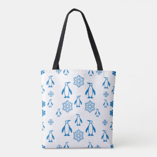 Bolsa Tote Pinguins Azuis Elegantes Com Padrões De Neve