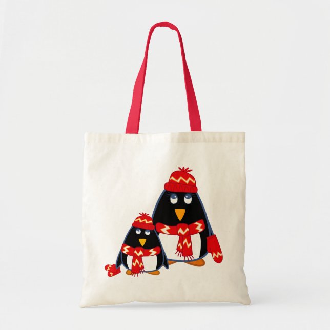 Bolsa Tote Pinguins Bonitos. Presente de Natal (Frente)