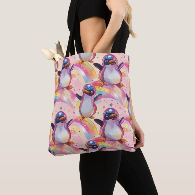 Bolsa Tote Pinguins cotovelos e padrão de estrelas (Close Up)