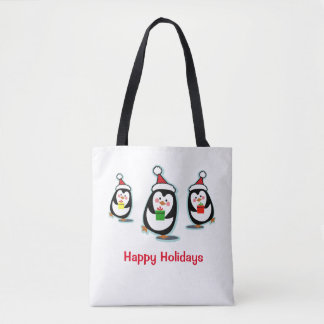 Bolsa Tote Pinguins Felizes Feriados Saco de Natal