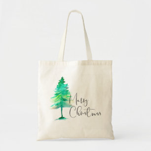Bolsa Tote Pinheiro de Natal Simples, Aquarela