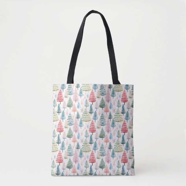 Bolsa Tote Pinheiros-de-Natal Coloridos (Frente)