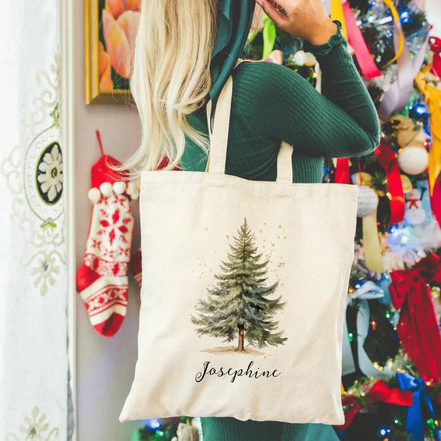 Bolsa Tote Pinho de Árvore de Natal Elegante (Criador carregado)