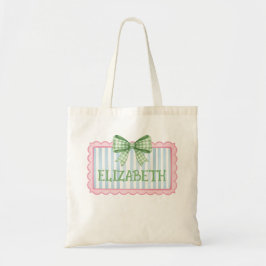 Bolsa Tote Pink and Blue Frame With Green Gingham Bow