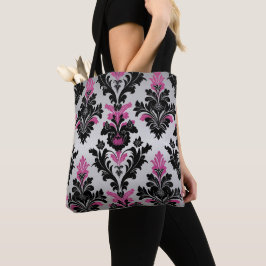 Bolsa Tote Pink, Black and Silver Damask Style