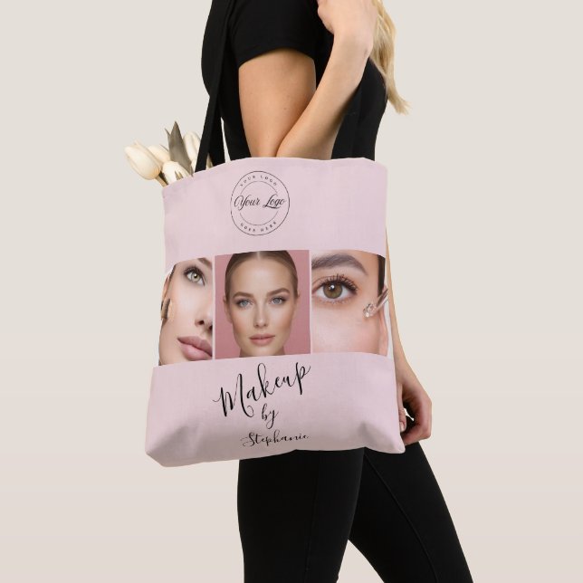 Bolsa Tote  Pink Black Script Your Logo 3 Photo Makeup (Close Up)