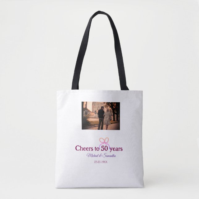 Bolsa Tote Pink bow cheers to 50 years anniversary wedding  (Frente)