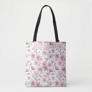 Bolsa Tote Pink Cherry Blossom Sakura Pattern on White (2)