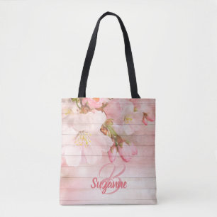 Bolsa Tote Pink cherry blossoms florals monogram