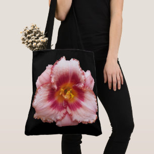Bolsa Tote Pink Daylily Bloom no Floral Negro