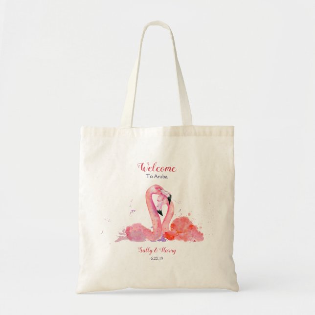 Bolsa Tote Pink Flamingos Beach Weding Tote Bag (Frente)