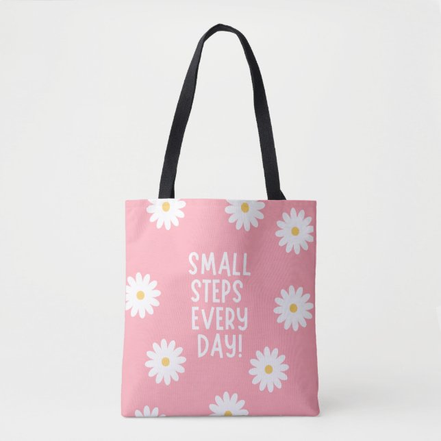 Bolsa Tote Pink Floral Inspiration – Small Steps Every Day (Frente)