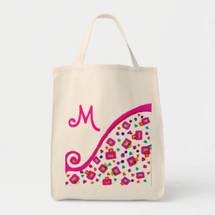BOLSA TOTE PINK FUCHSIA BLACK ABSTRATO DECO MONOGRAMA