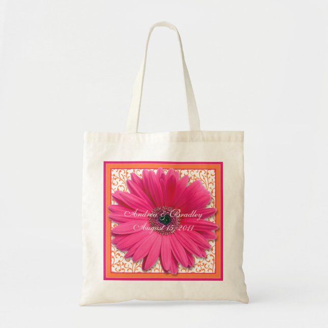 Bolsa Tote Pink Gerbera Daisy Orange Wedding Bag Bem-vindo (Frente)