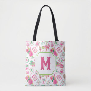 Bolsa Tote Pink & Green Palm Beach Mahjong & Mixers Monograma