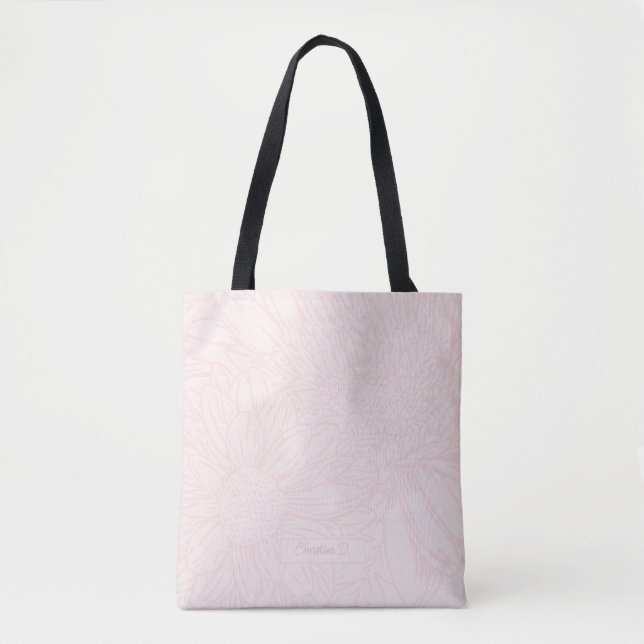 Bolsa Tote Pink Grunge com Nome e Crisântemos (Frente)
