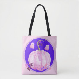 Bolsa Tote Pink Halloween Coquette Pumpkin with Ghosts